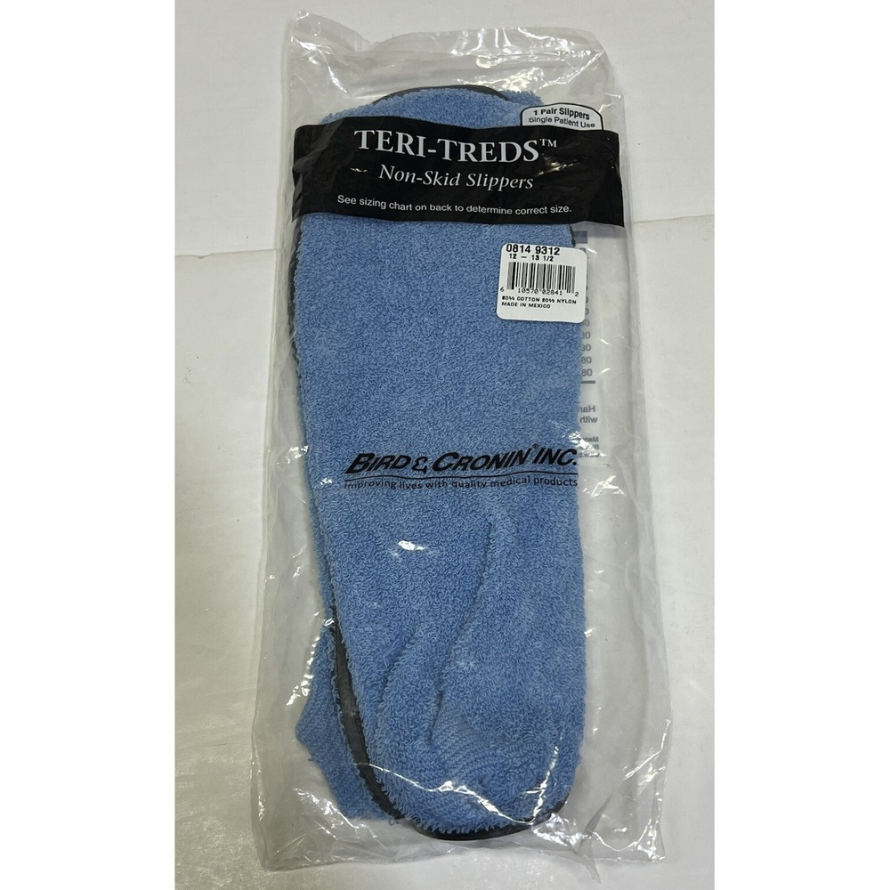 Bird & Cronin Teri-Treds Non-Skid Slippers Unisex 2XL Blue Grippy Sock 0814-9312